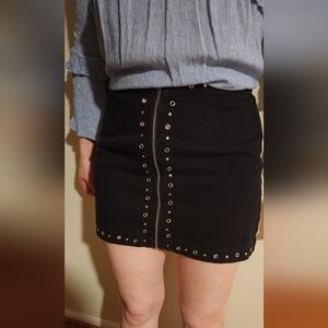 PacSun Black Mini Skirt with Front Zip & Stud Detail